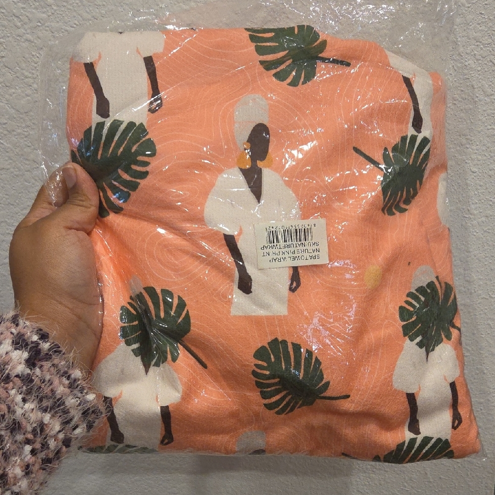 Elegant African American Chic Tropical Print Pink Spa Towel Shower Wrap Cover Up